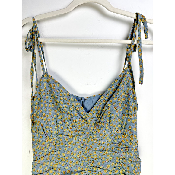 NWT Storia Blue Sweetheart Cottagecore Ditsy Floral Ruched Bodycon Mini Dress - Picture 3 of 9